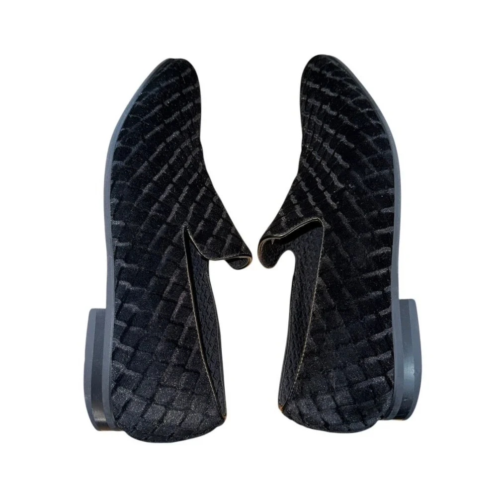 Moretti‎ Gold Label Trevor Mens 10 Pre-Owned Black Velvet Diamond Loafer Dress